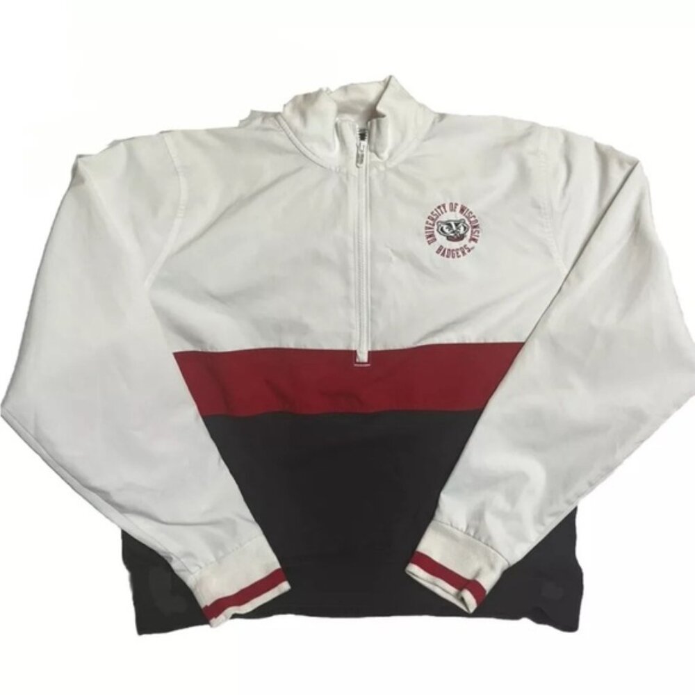 WISCONSIN BADGERS UNDER ARMOUR RED & ONYX WOMENS CIRCLE ANORAK ZIP JACKET